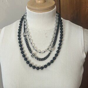 Robert Rose Black & Clear Multi-Strand Statement Necklace NWT